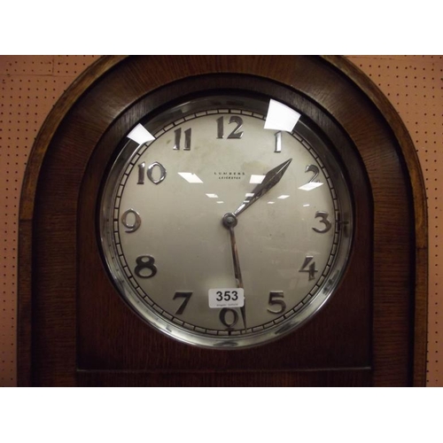 353 - Lumbers Leicester oak cased Art Deco long-case clock, embee triple musical chime, 74 in. high.