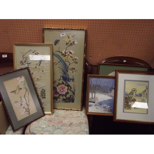 365 - Quantity of framed and glazed needleworks, etc.