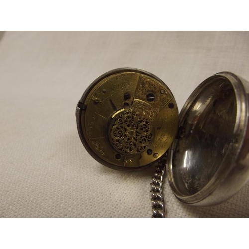 16 - William IV silver pair cased pocket watch, Birmingham 1836, with a silver 13.5 in. graduated link wa... 