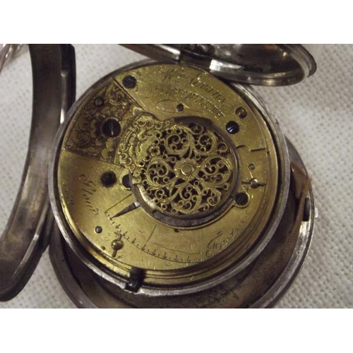 16 - William IV silver pair cased pocket watch, Birmingham 1836, with a silver 13.5 in. graduated link wa... 