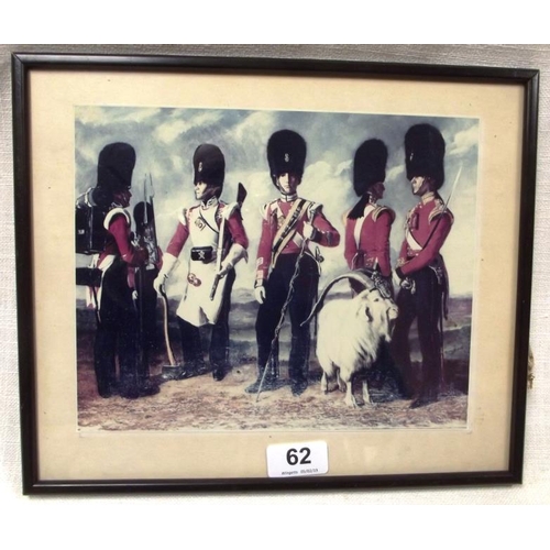 62 - Framed and glazed colour print, Royal Welch Fusiliers with Regimental Goat.