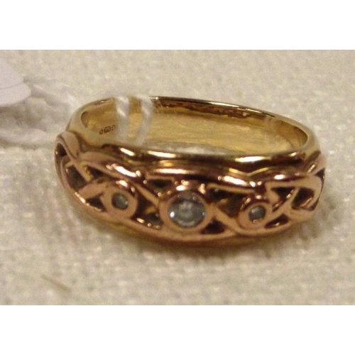 113 - Clogau gold ring set with small diamonds, size N, 4.4 g.