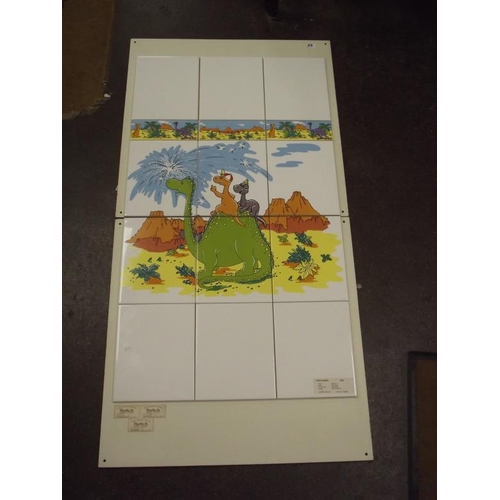 29 - Villeroy and Boch retro six tile panel, Dinosaurs, with border, 42 in. x 23.5 in. overall.