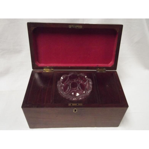 70 - 19th Century inlaid mahogany double tea caddy, fitted interior with glass mixing bowl.