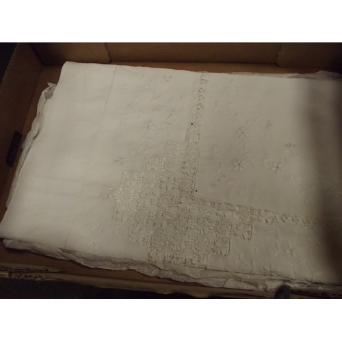 212 - Three fine lace and linen tablecloths, the largest 90 in. x 90 in.