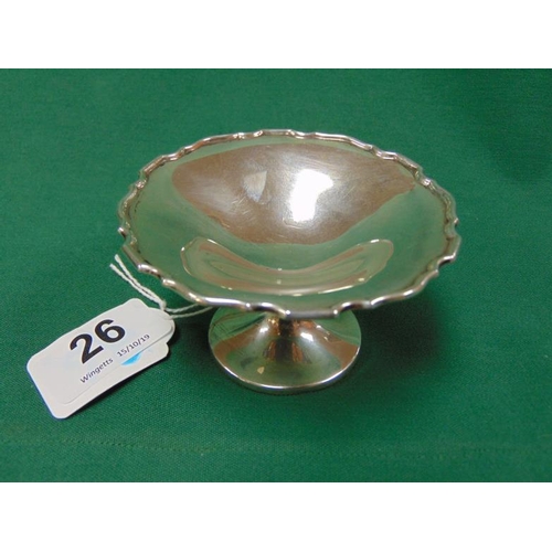 26 - Small silver dish on stand having shaped rim, maker William Davenport, Birmingham 1927, 2oz.