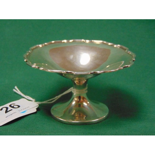 26 - Small silver dish on stand having shaped rim, maker William Davenport, Birmingham 1927, 2oz.