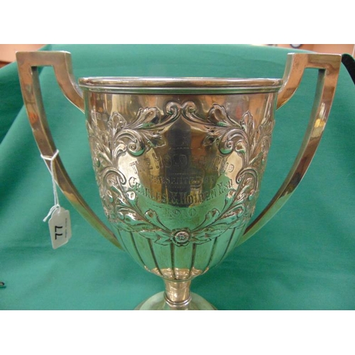 77 - Silver two handled trophy 'The Holden Cup' presented by Charles E. Holden Esq. 1910, having embossed... 