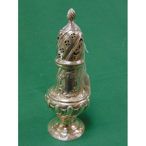 8 - Silver sugar castor having gadrooned decoration and on footed base, maker Samuel Watton Smith, Birmi... 