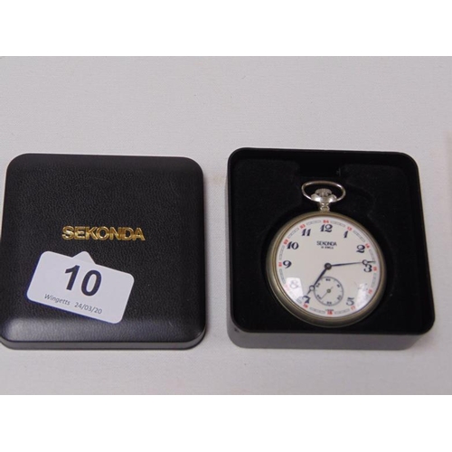 10 - Sekonda nickel cased pocket watch in original box..