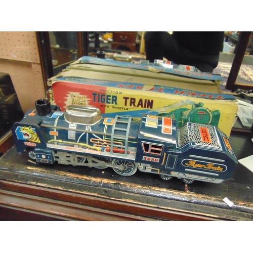 110 - Vintage tinplate Friction Tiger Train, in original box.