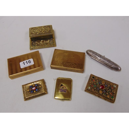 116 - Two vintage musical compacts, decorated metal cigar case, etc.