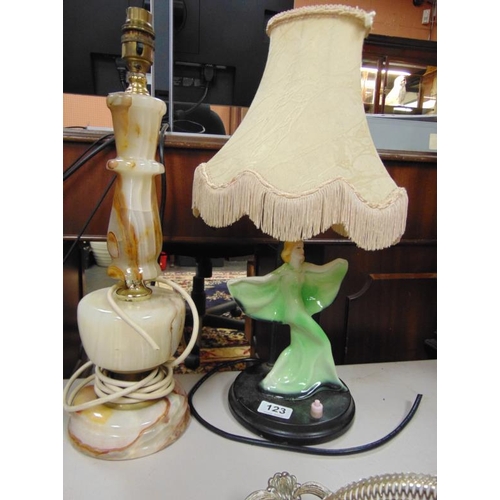 123 - Art Deco style table lamp in the form of a dancing lady and an Onyx lamp (2).