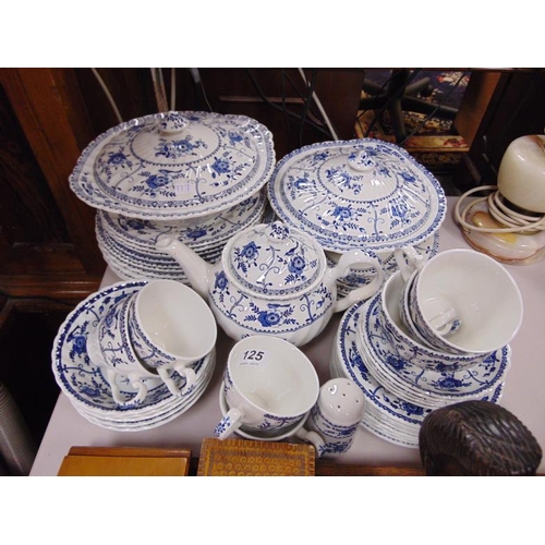 125 - 46 piece blue and white dinner service.