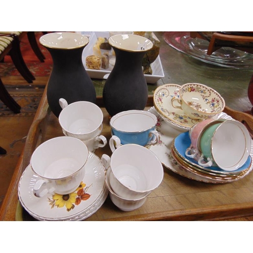 157 - Pair of Bavarian vases, coloured cups and saucers, etc.