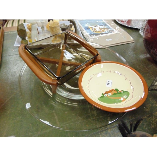 161 - Devon Motto Ware bowl, studio glass bowl and one other (3).