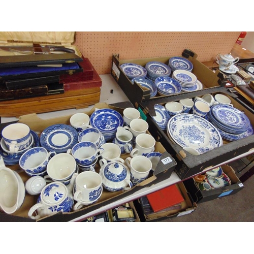 177 - Three boxes of Willow pattern china.