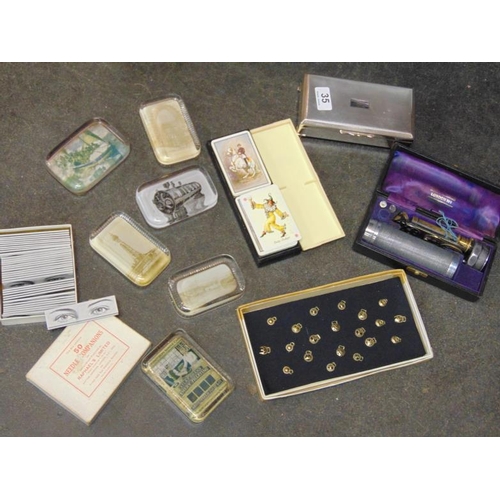 35 - Plated cigarette box, various trinkets, etc.