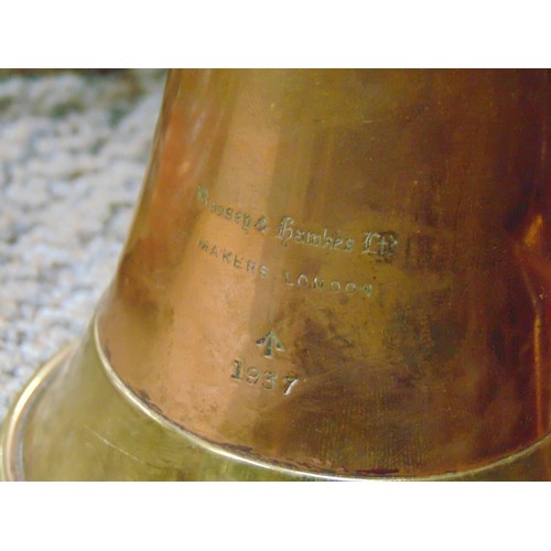 56 - Second World war copper and brass bugel Boosey and Hawkes 1937 and a similar bugel.