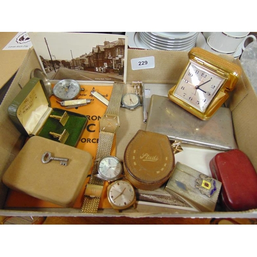 229 - Quantity of trinkets, to include watches, cigarette case, etc.