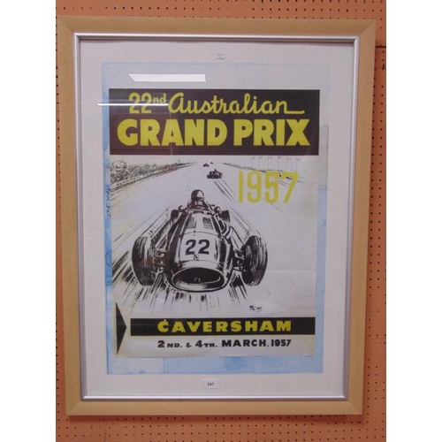 247 - Framed and glazed reproduction Australian Grand Prix 1957 poster, 27