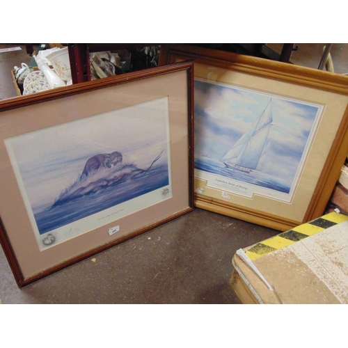 256 - R.J.Willett, framed and glazed colour print, otter feeding and one other picture.(2).