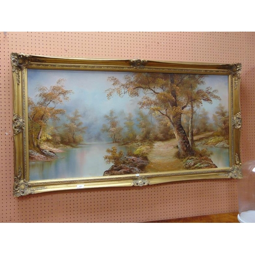 347 - C. Inness - gilt framed and glazed oil painting on canvas - riverside scene within a country setting... 