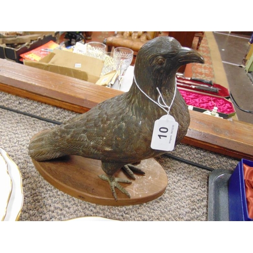 10 - Cast bronze figure of a 10 in. high crow/pigeon.