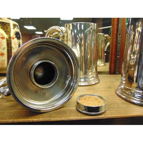 104 - Set of four antique EPBM tankards with compartments to bases.