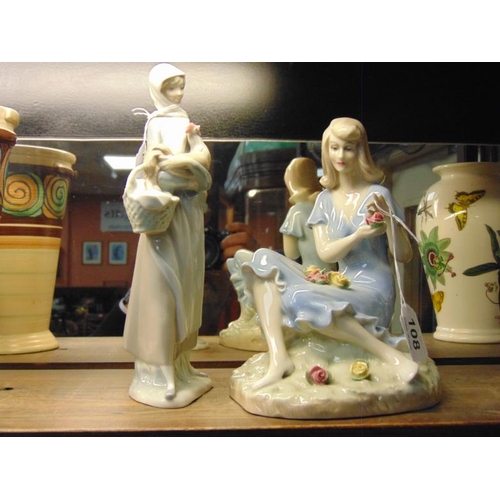 108 - Royal Doulton Reflections figure, Summer Rose, and a Lladro figure.