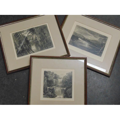 12 - Three Victorian black and white engravings, Wynnstay, Penmachno and Wye.