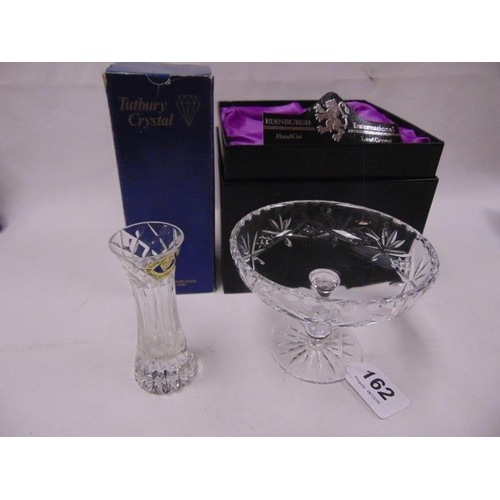 162 - Edinburgh Crystal bon bon dish, in original box, and a Tutbury Crystal posy vase.