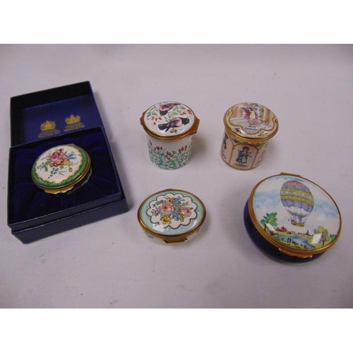 163 - Five enamel Halcyon Days boxes.