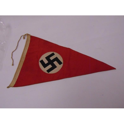 24 - Original World War Two Nazi pennant, double sided with Swastika to the centre, 13 in. long.