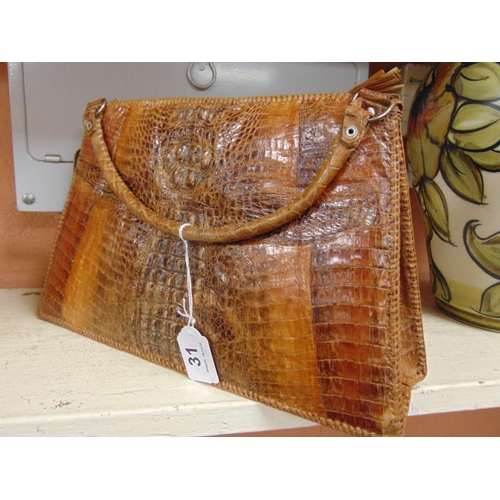 31 - Vintage crocodile skin ladies handbag.