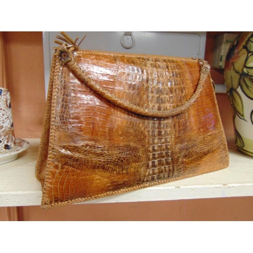 31 - Vintage crocodile skin ladies handbag.