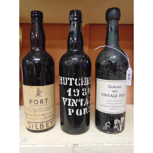 35 - Three bottles of vintage Port - Grahams 1963, Hutchesons 1986 and Gilbey.