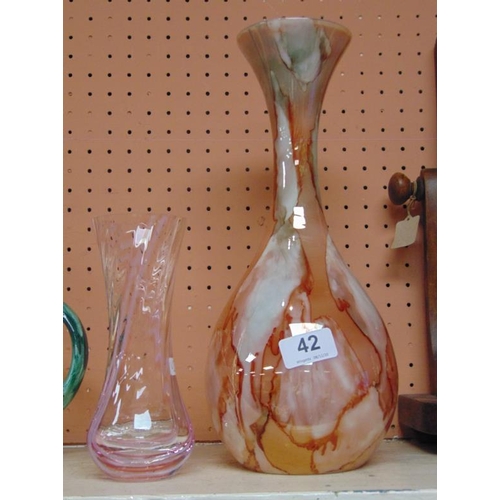 42 - Two studio glass vases.