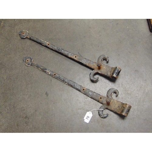 70 - Large pair of antique wrought iron hinges.