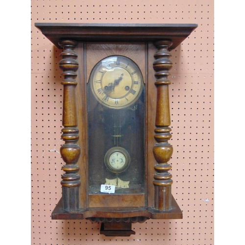 95 - Beech cased wall clock with visible pendilum.