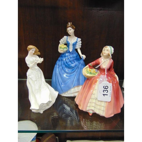 136 - Three Royal Doulton figures - Thank You 3390, Janet 1537, and Helen 3601.