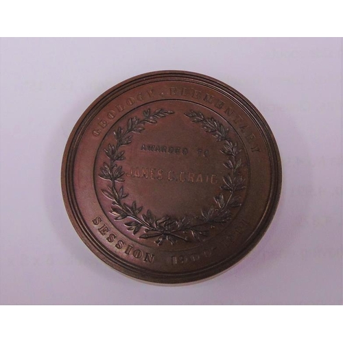 146 - Large copper medallion for Heriot - Watt College, Edinburgh, Geology Session 1900 - 1901,  awarded t... 