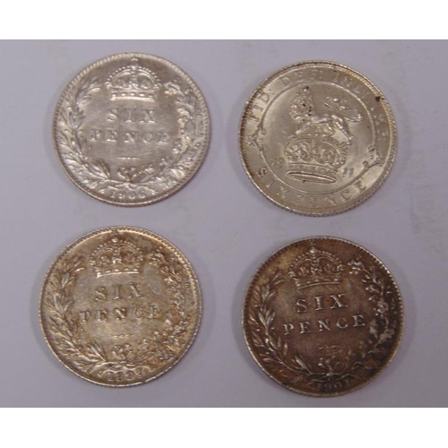 151 - Four silver Threepences - 1897 EF, 1901 VF, 1906 EF, and 1911 UNC.