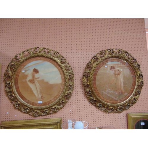 179 - Pair of circular framed and glazed colour prints, Classical ladies.