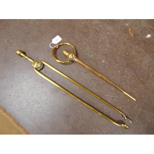 187 - Pair of brass fire tongs and a brass poker. (2).