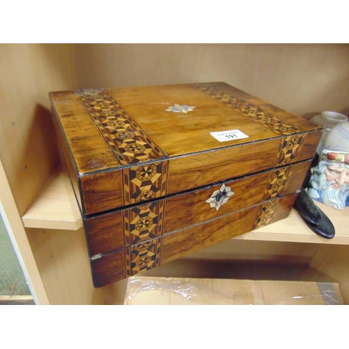 191 - 19th century inlaid walnut writing / sewing box, lift up lid and fitted interior.