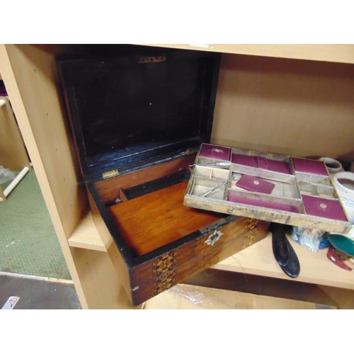 191 - 19th century inlaid walnut writing / sewing box, lift up lid and fitted interior.