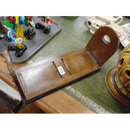 212 - Antique walnut brass and bone inlaid folding bookstand.