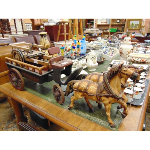 214 - Reproduction wooden model Police cart and pair of horses, 35