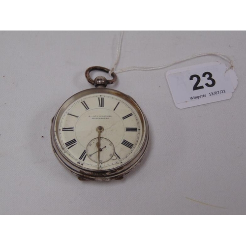 23 - Victorian silver cased pocket watch, A. Livingstone Manchester, Chester 1899.